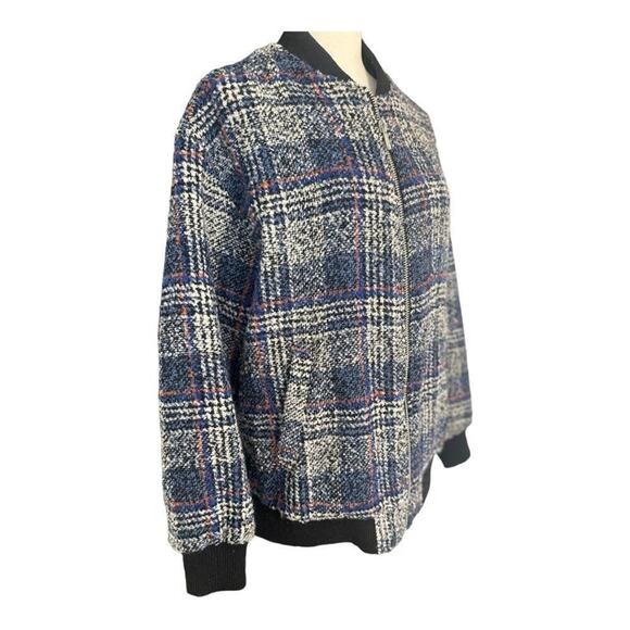 Avec Les Filles - Woman's Plaid Tweed Bomber Jacket Size Medium - Picture 3 of 13